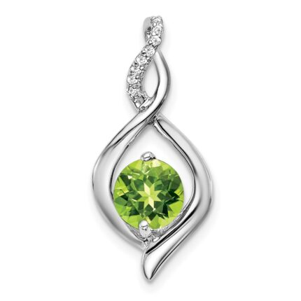 14k White Gold 6.5mm Round Peridot and Diamond Fancy Pendant