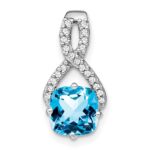 14k White Gold 7mm Cushion Blue Topaz and Diamond Chain Slide