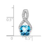 14k White Gold 7mm Cushion Blue Topaz and Diamond Chain Slide - Image 3