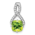 14k White Gold 7mm Cushion Peridot and Diamond Chain Slide