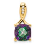 14k 8mm Cushion Mystic Fire Topaz and Diamond Pendant