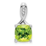 14k White Gold 8mm Cushion Peridot and Diamond Chain Slide