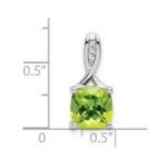 14k White Gold 8mm Cushion Peridot and Diamond Chain Slide - Image 3