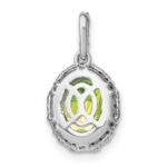 14k White Gold 9x7mm Oval Peridot and Diamond Halo Pendant - Image 4