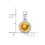 14k White Gold 6.5mm Round Citrine and Diamond Halo Pendant - Image 3