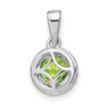 14k White Gold 6.5mm Round Peridot and Diamond Halo Pendant - Image 4
