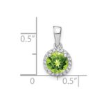 14k White Gold 6.5mm Round Peridot and Diamond Halo Pendant - Image 3