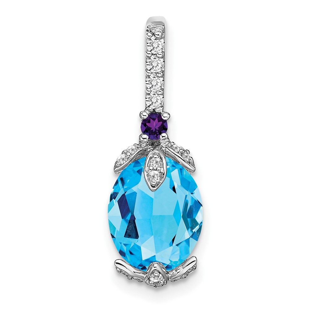PM7070-BT_AM-012-WA.jpg 14k White Gold 10x8mm Oval Blue Topaz/Amethyst/Diamond Pendant - Image 1