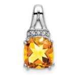 14k White Gold 7mm Cushion Citrine and Diamond Chain Slide