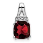 14k White Gold 7mm Cushion Garnet and Diamond Chain Slide