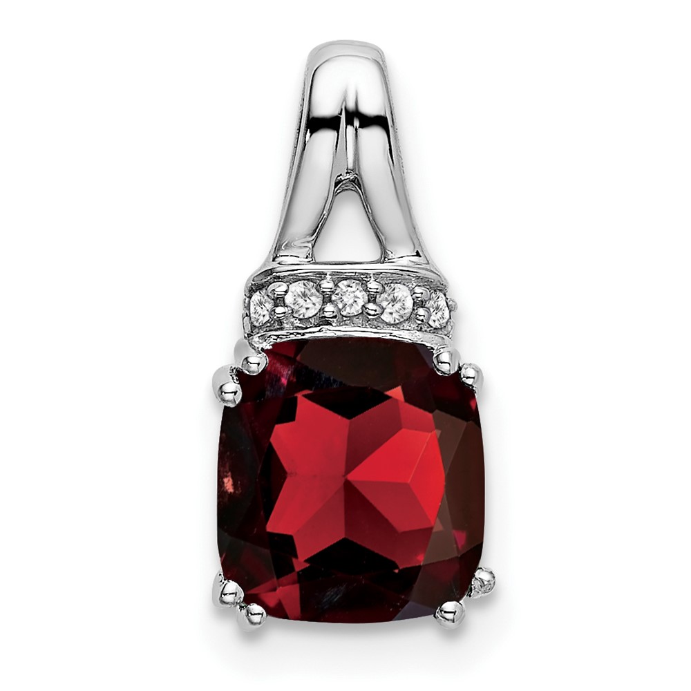 PM7074-GA-004-WA.jpg 14k White Gold 7mm Cushion Garnet and Diamond Chain Slide - Image 1