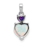 14k White Gold Heart Lab Created Opal and Amethyst Pendant - Image 3