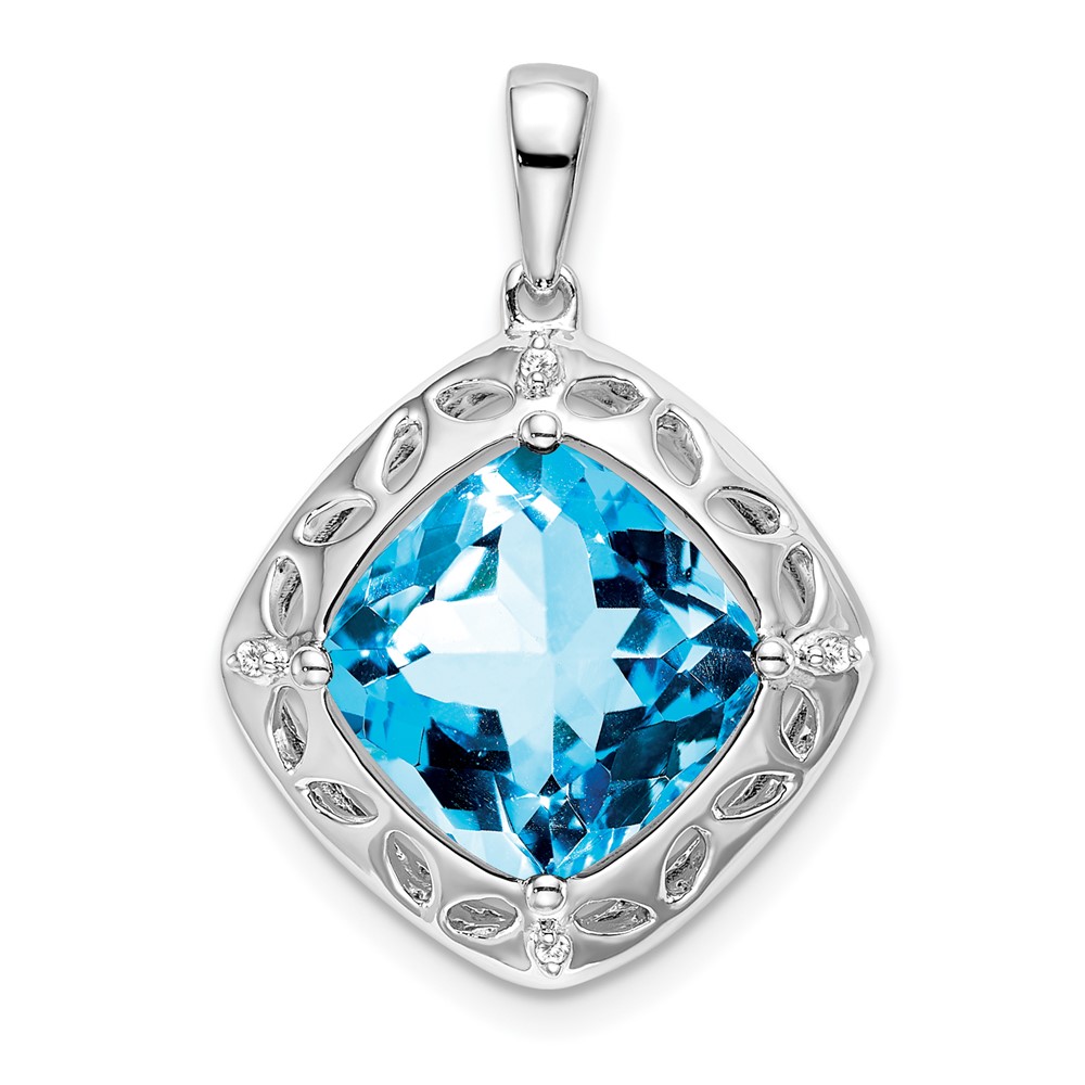 PM7078-BT-002-SSA.jpg Sterling Silver Rhodium-plated Blue Topaz and Diamond Pendant - Image 1