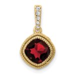 10k Cushion Garnet and Diamond Pendant