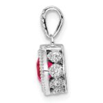 14k White Gold Cushion Ruby and Diamond Pendant with Side Diamond Detail - Image 2