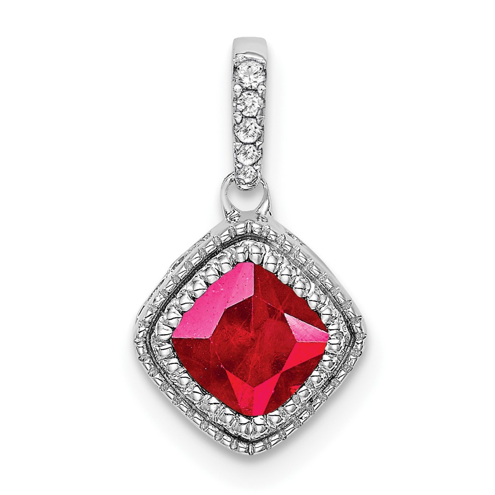 PM7092-RU-013-WA.jpg 14k White Gold Cushion Ruby and Diamond Pendant with Side Diamond Detail - Image 1
