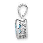 14k White Gold 7x5mm Oval Blue Topaz and Diamond Pendant - Image 2