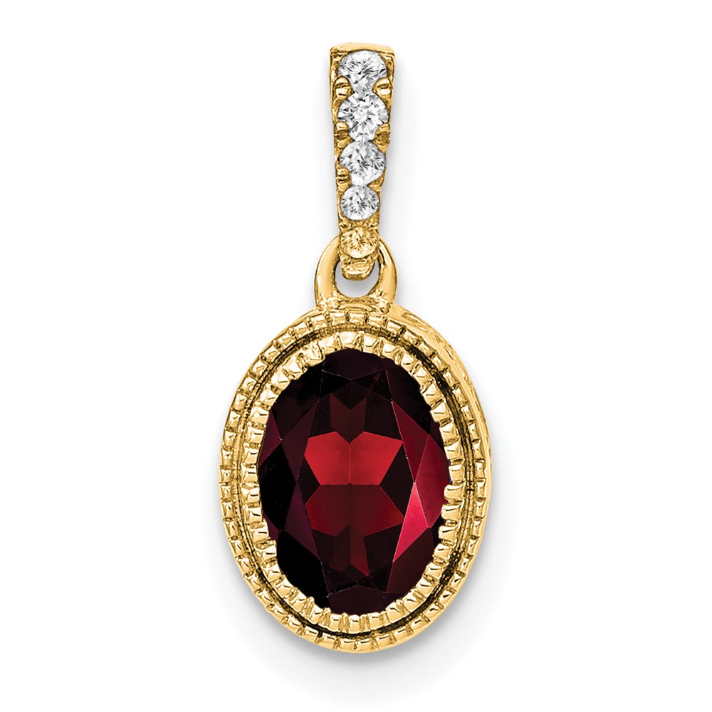 PM7093-GA-020-YA.jpg 14k 7x5mm Oval Garnet and Diamond Pendant - Image 1