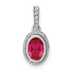 14k White Gold Oval Ruby and Diamond Pendant with Side Diamond Detail