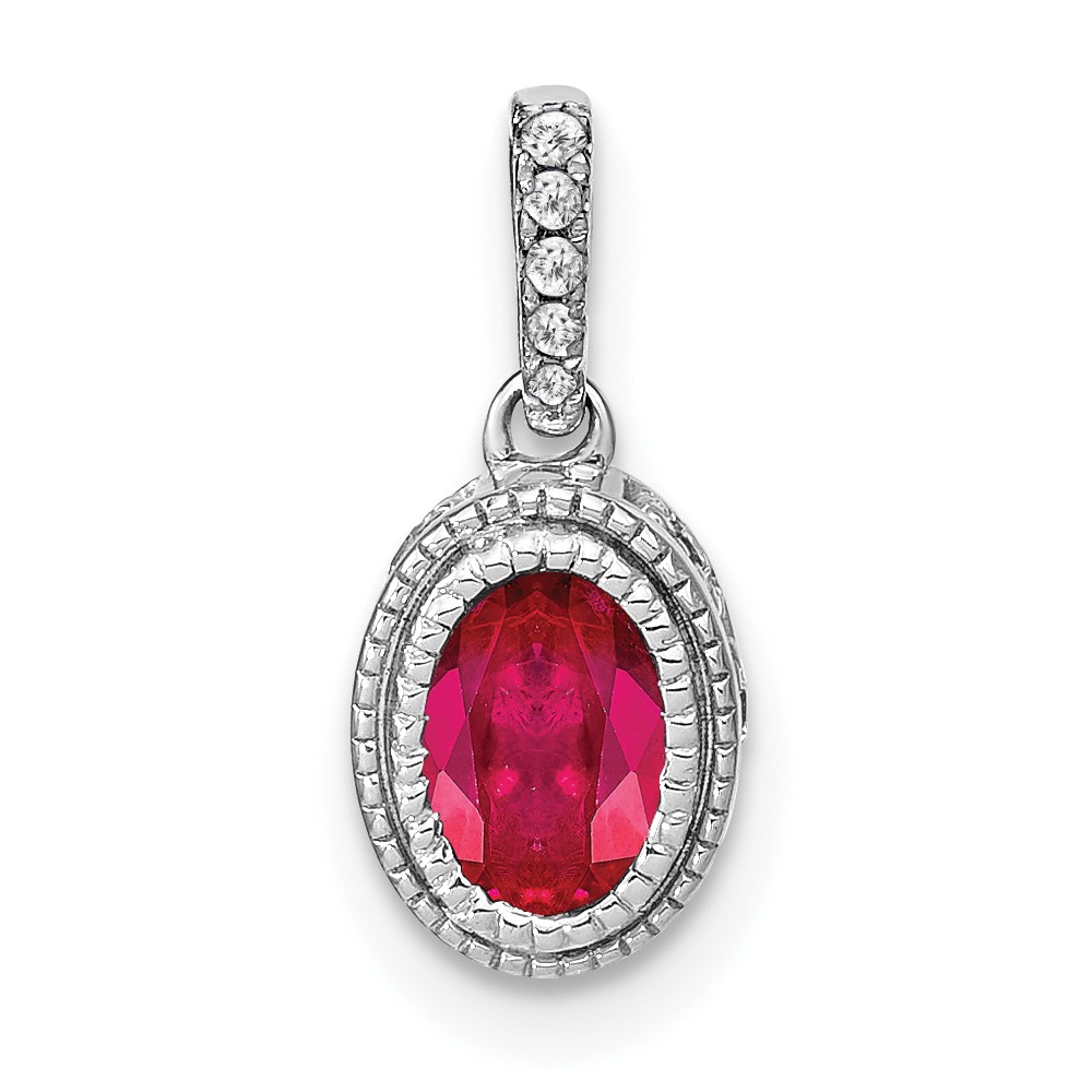 PM7093-RU-011-WA.jpg 14k White Gold Oval Ruby and Diamond Pendant with Side Diamond Detail - Image 1