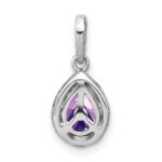 14k White Gold 7x5mm Pear Amethyst and Diamond Pendant - Image 3