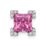 14k White Gold Square Lab Created Pink Sapphire and Diamond Chain Slide
