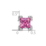 14k White Gold Square Lab Created Pink Sapphire and Diamond Chain Slide - Image 3