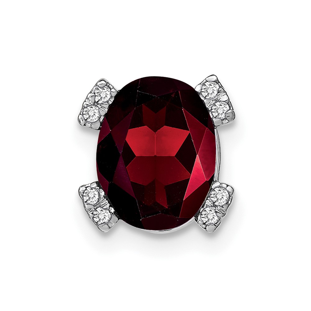 PM7104-GA-005-WA.jpg 14k White Gold 9x7mm Oval Garnet and Diamond Chain Slide - Image 1