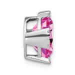 14k White Gold Oval Lab Created Pink Sapphire and Diamond Chain Slide - Image 2