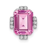 14k White Gold Octagon Lab Created Pink Sapphire and Diamond Chain Slide