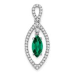14k White Gold 1/3 carat Lab Grown Diamond VS/SI+ G+ and Lab Created Emerald Chain Slide Pendant