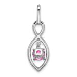 14k White Gold Round Lab Created Pink Sapphire and Diamond Chain Slide - Image 4
