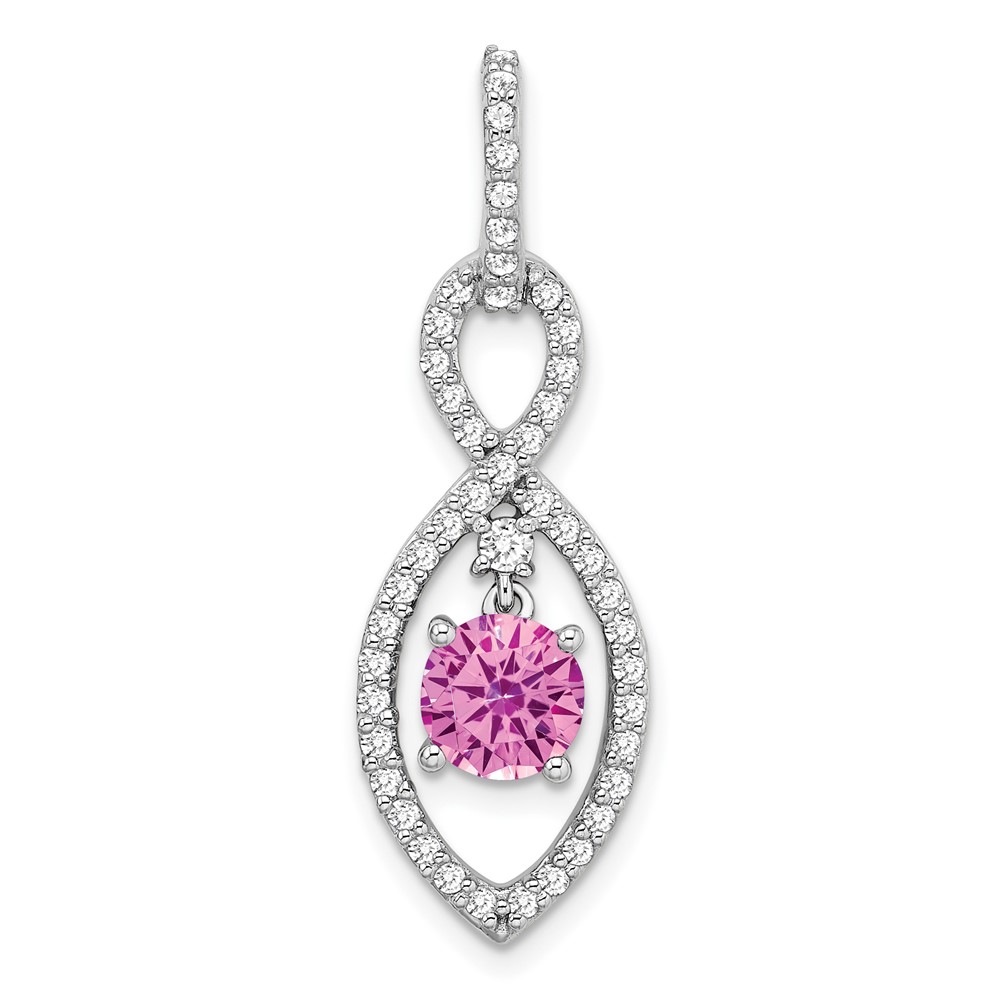 PM7111-CPS-039-WA.jpg 14k White Gold Round Lab Created Pink Sapphire and Diamond Chain Slide - Image 1