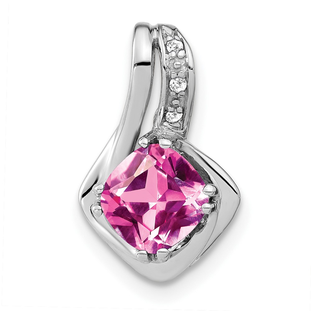 PM7117-CPS-002-WA.jpg 14k White Gold Cushion Lab Created Pink Sapphire and Diamond Chain Slide - Image 1