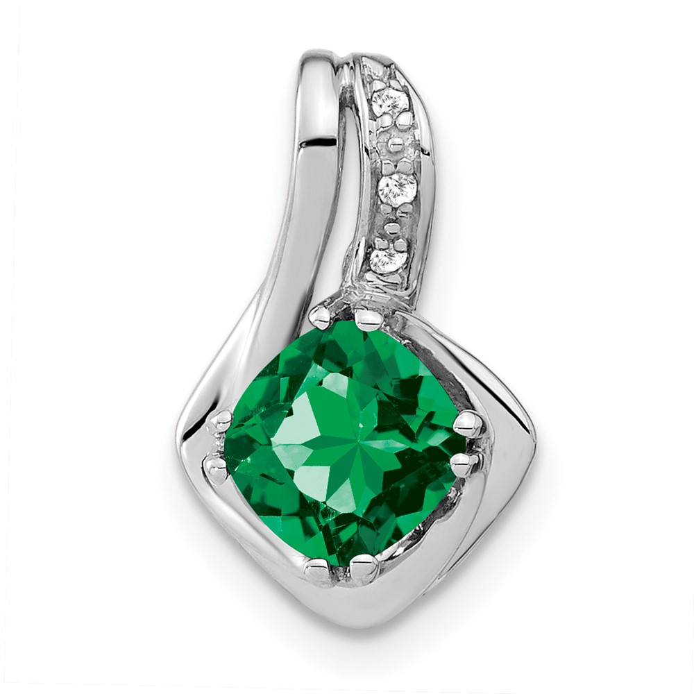 PM7117-EM-002-WA.jpg 14k White Gold Cushion Lab Created Emerald and Diamond Chain Slide - Image 1