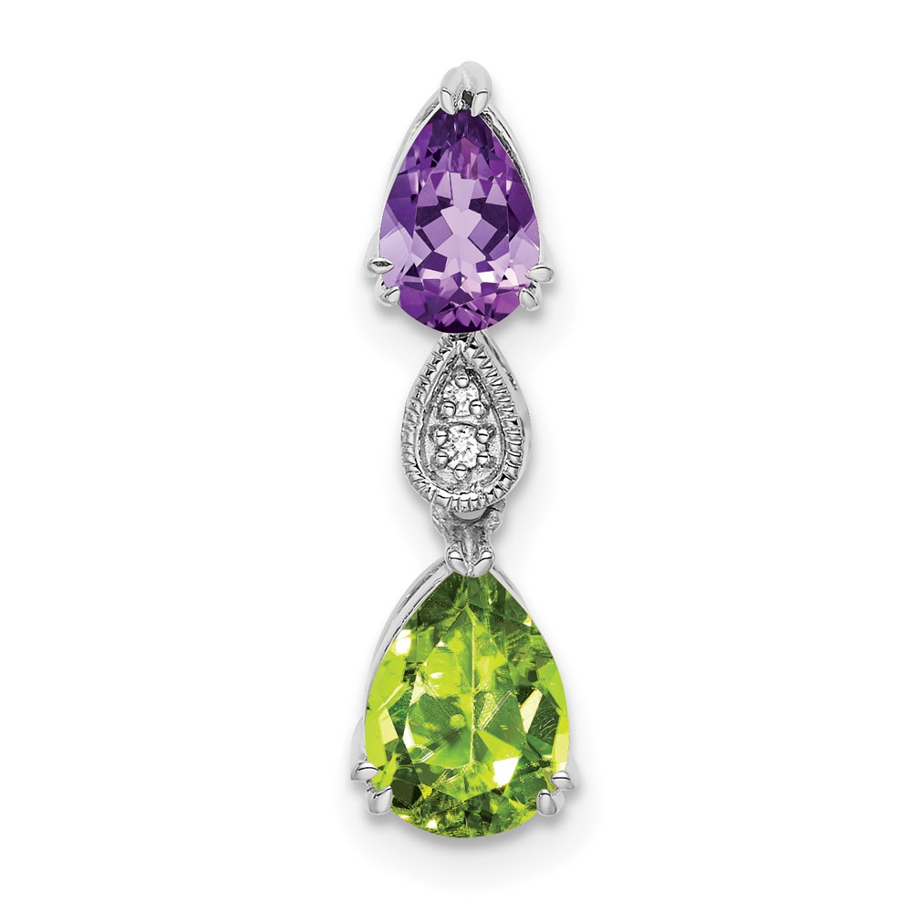 PM7131-AM_PE-001-WA.jpg 14k White Gold Pear Amethyst/Peridot and Diamond Chain Slide - Image 1