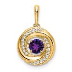 14k 4.5mm Round Moving Vibrant Amethyst and Diamond Pendant