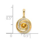 14k 4.5mm Round Moving Vibrant Citrine and Diamond Pendant - Image 3