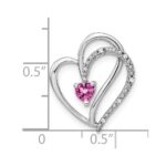 14k White Gold Pink Sapphire and Diamond Heart Chain Slide - Image 3