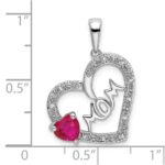 14k White Gold Ruby and Diamond MOM Heart Pendant - Image 3