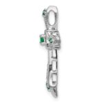 10K White Gold Emerald and Diamond Fleur de Lis Cross Chain Slide - Image 2