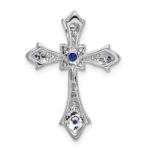 10K White Gold Sapphire and Diamond Fleur de Lis Cross Chain Slide - Image 3