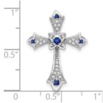 10K White Gold Sapphire and Diamond Fleur de Lis Cross Chain Slide - Image 4