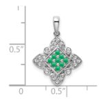 14k White Gold Emerald Cluster and Diamond Vintage Pendant - Image 3