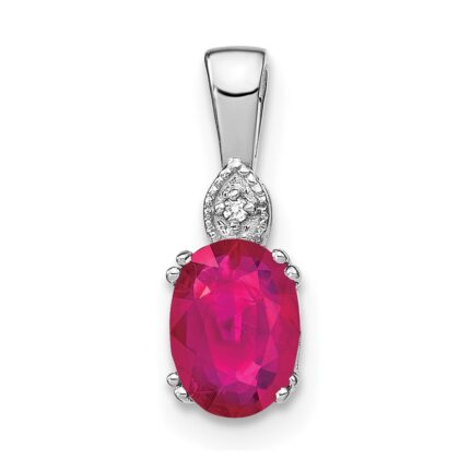 14k White Gold 7x5mm Oval Ruby and Diamond Pendant