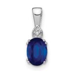 14k White Gold 7x5mm Oval Sapphire and Diamond Pendant