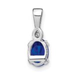 14k White Gold 7x5mm Oval Sapphire and Diamond Pendant - Image 3