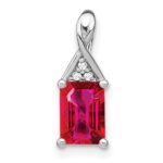 14k White Gold Emerald-shape Ruby and Diamond Pendant