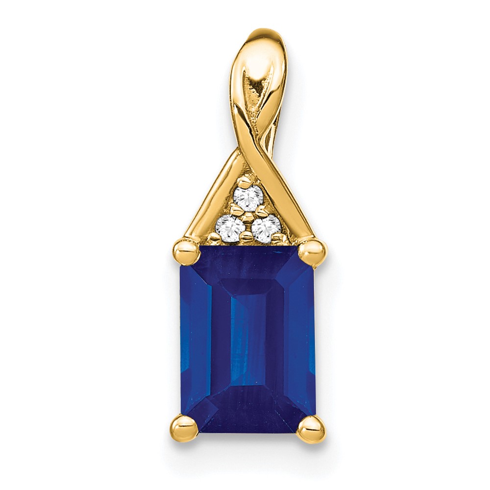 PM7187-SA-002-YA.jpg 14k Emerald-shape Sapphire and Diamond Pendant - Image 1
