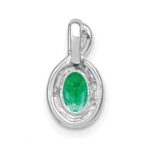 14k White Gold 6x4mm Oval Emerald and Diamond Halo Pendant - Image 4